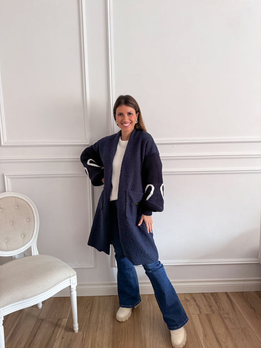 Cardigan lungo in maglia blu